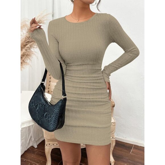 Women's Ribbed Knit Sweater Dress X-Large Fall Casual Party Mini - Picture 4 of 5
